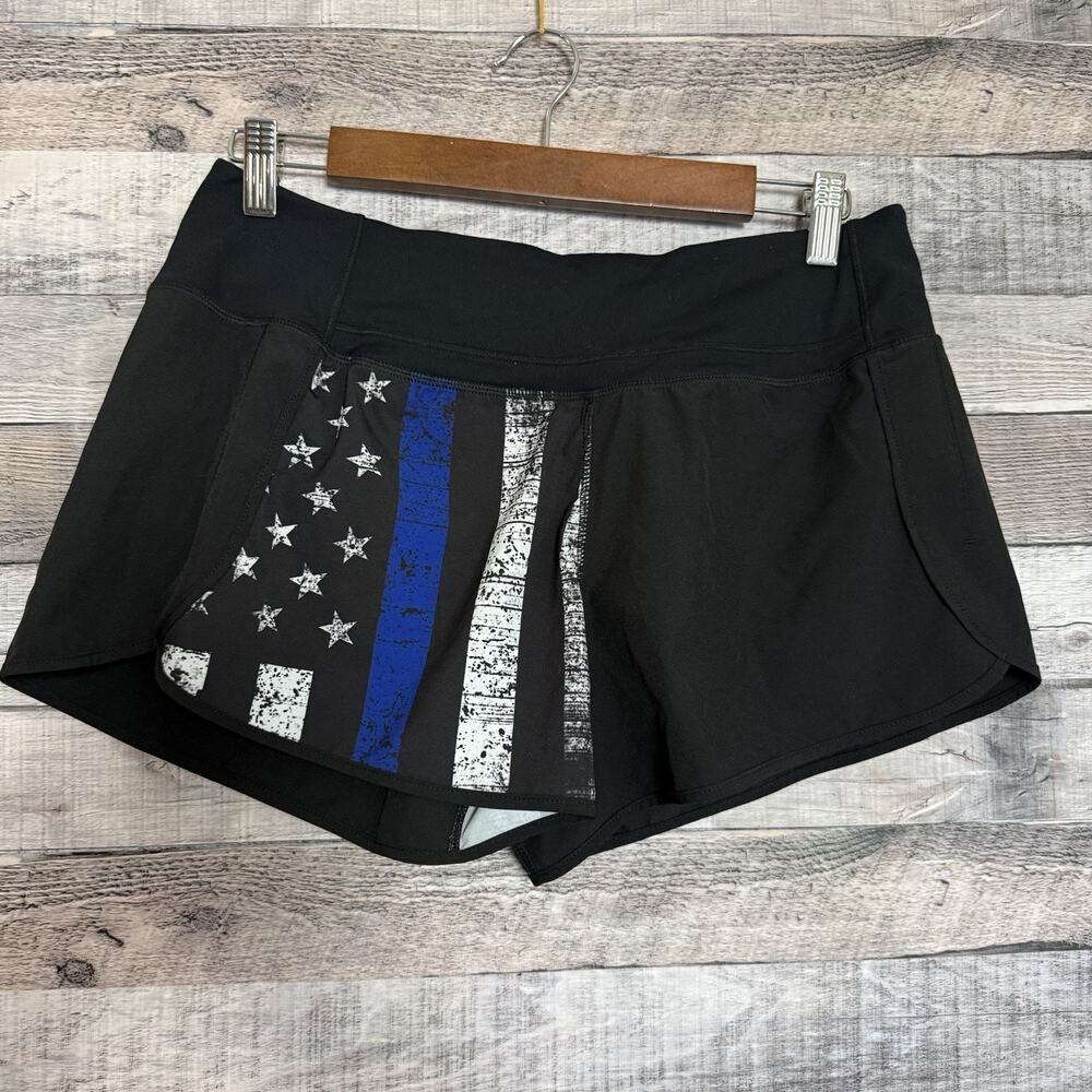 Born Primitive Shorts Womens L Black Flag Free Flow Lined Running Gym Patriotic